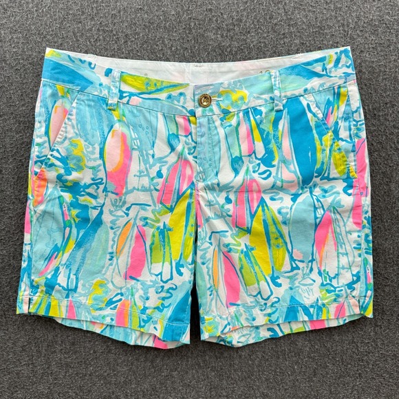 Lilly Pulitzer Shorts Womens 10 Blue The Jayne Short 7" Beach and Bae Sailboats - Picture 1 of 10